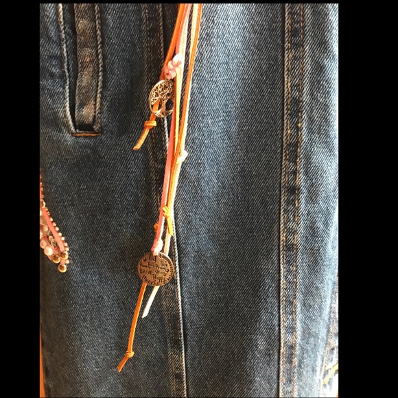 Pink Crystal Pearl Flower Embellished Distressed Jean Duster - Picture 12 of 14